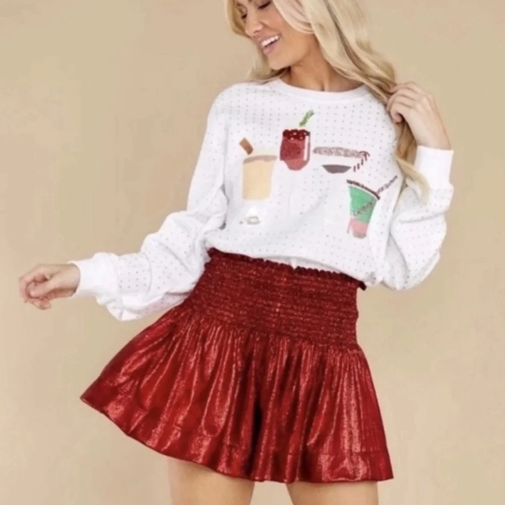 🍸🍹Queen Of Sparkles L Holiday Cocktails Sequin & Rhinestones Sweatshirt EUC - Picture 8 of 10